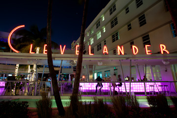 The bar at the Clevelander, Ocean Drive, Miami Beach, at night