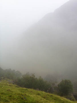 A misty view into the Lost Valley, Glencoe, Scotland
