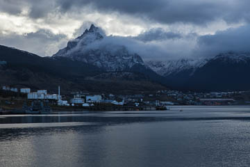 A view into Ushuaia, Argentina, from the ship at dock.